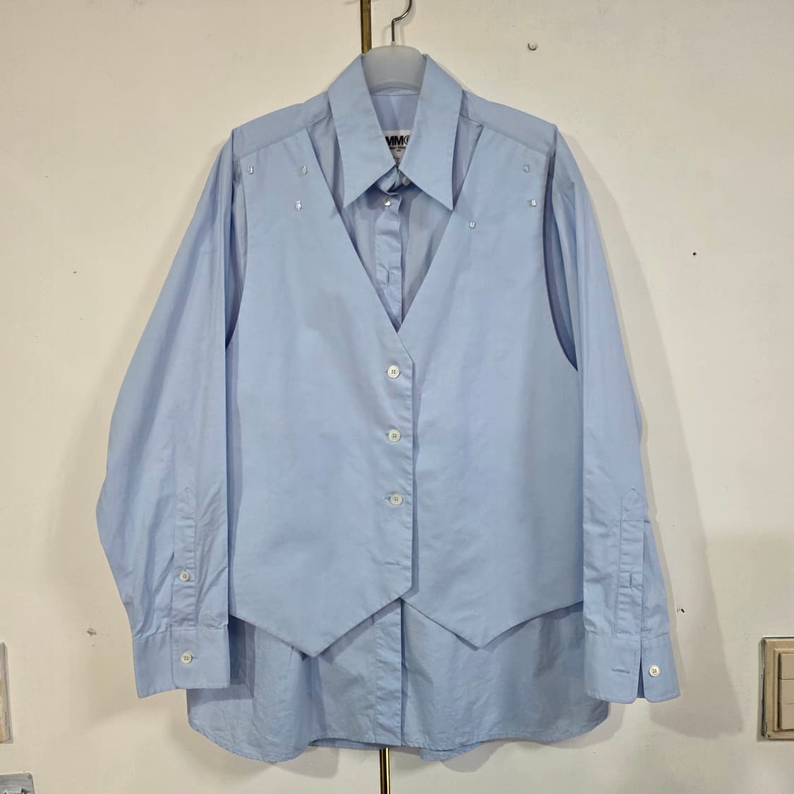 정품) MM6 마르지엘라 여성 스카이블루 베스트 레이어드 포플린 셔츠 상품이미지2