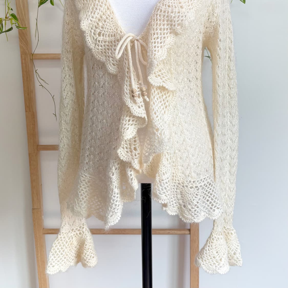 JPN/ 아이보리 레이스 뜨개 가디건 페미닌가디건 페어리가디건 러플가디건 상품이미지4