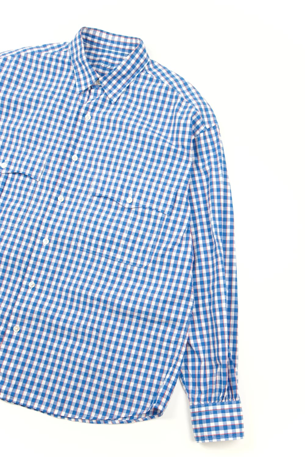 Porter classic 롤업 깅엄 체크셔츠 블루화이트 상품이미지3