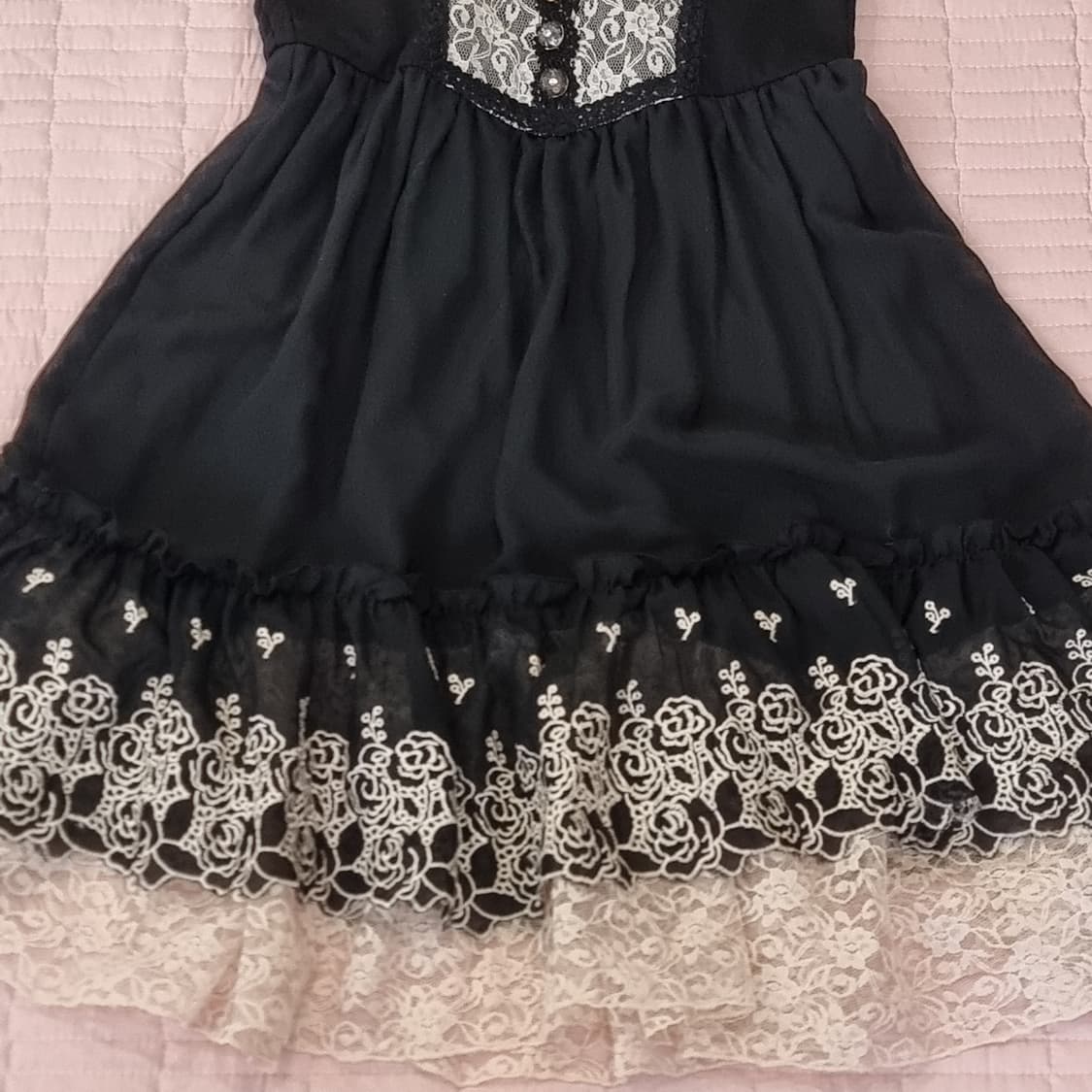 블랙 레이스 장식 시스루 원피스 상품이미지5