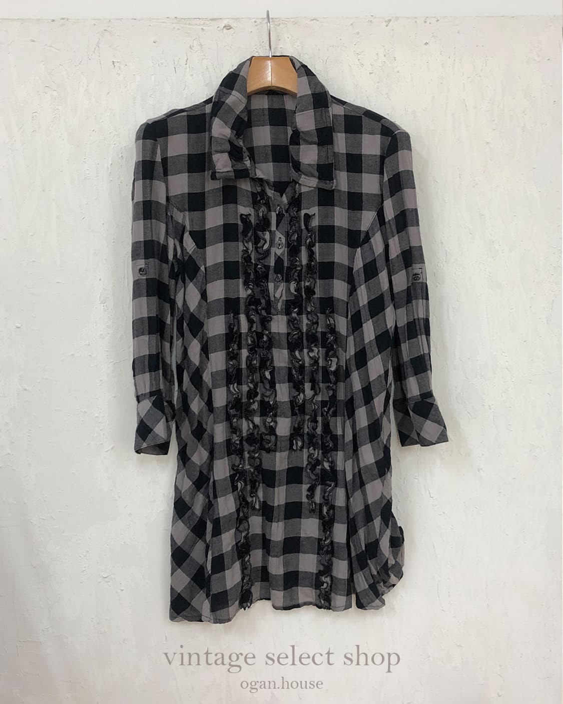 vintage mono check frill shirts 상품이미지3