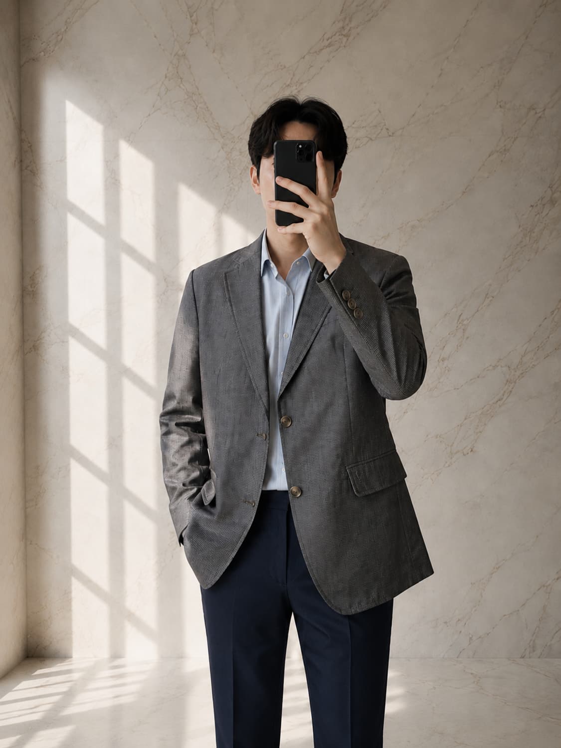 갤럭시 라이프스타일 실크 블렌디드 체크 블레이저 (100) 상품이미지2