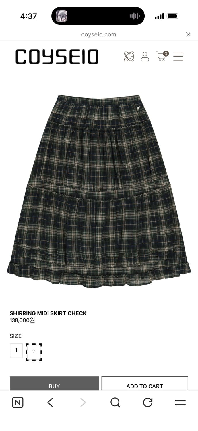코이세이오 셔링 미디 SHIRRING MIDI SKIRT CHECK 상품이미지1