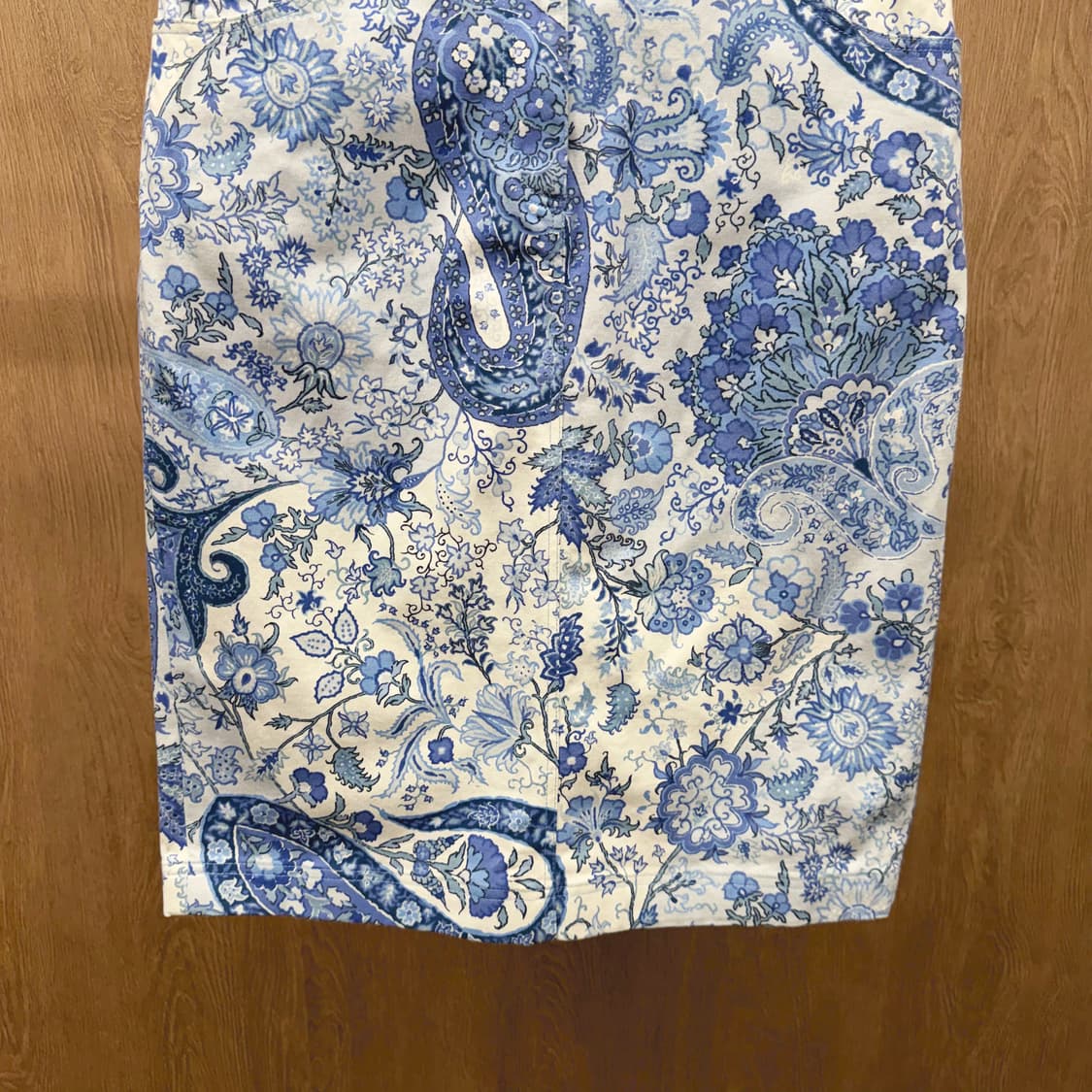 에트로 코튼 미디 스커트 페이즐리 패턴 백 슬릿 디테일 H라인 블루 상품이미지5