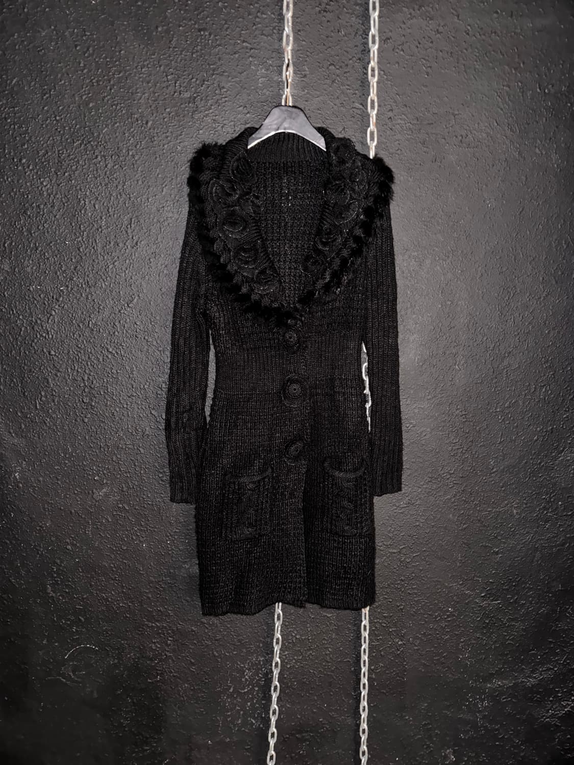 래빗 퍼 트림 프릴 롱가디건 상품이미지1