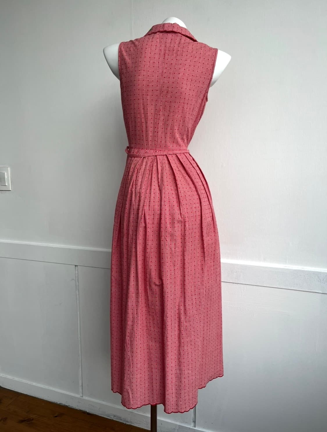 Porta Nuova 빈티지 레드 깅엄 체크 자수 원피스 상품이미지7