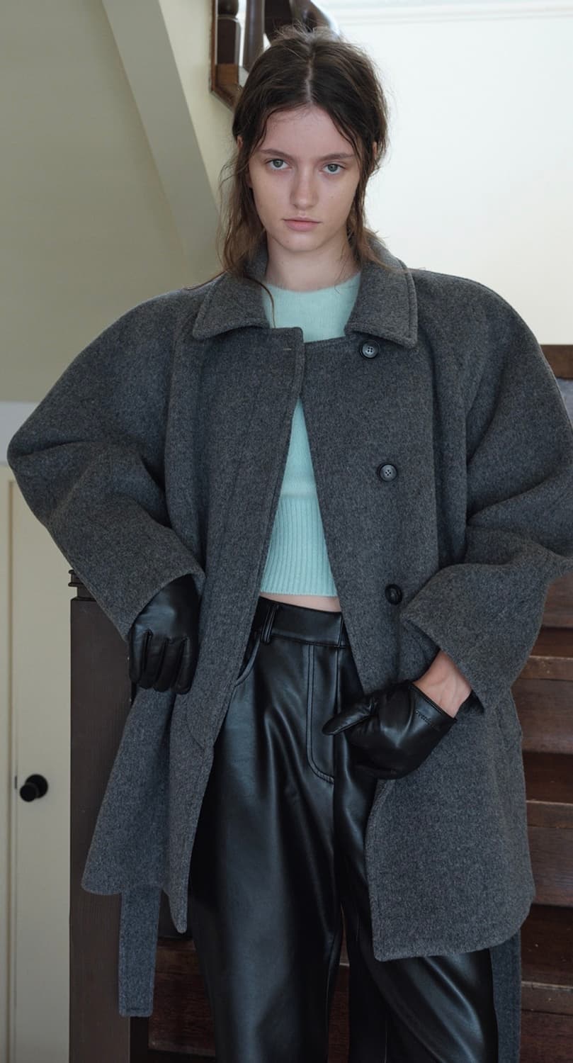 오버듀플레어 VOLUME SLEEVE WOOL HALF COAT_GREY 상품이미지2