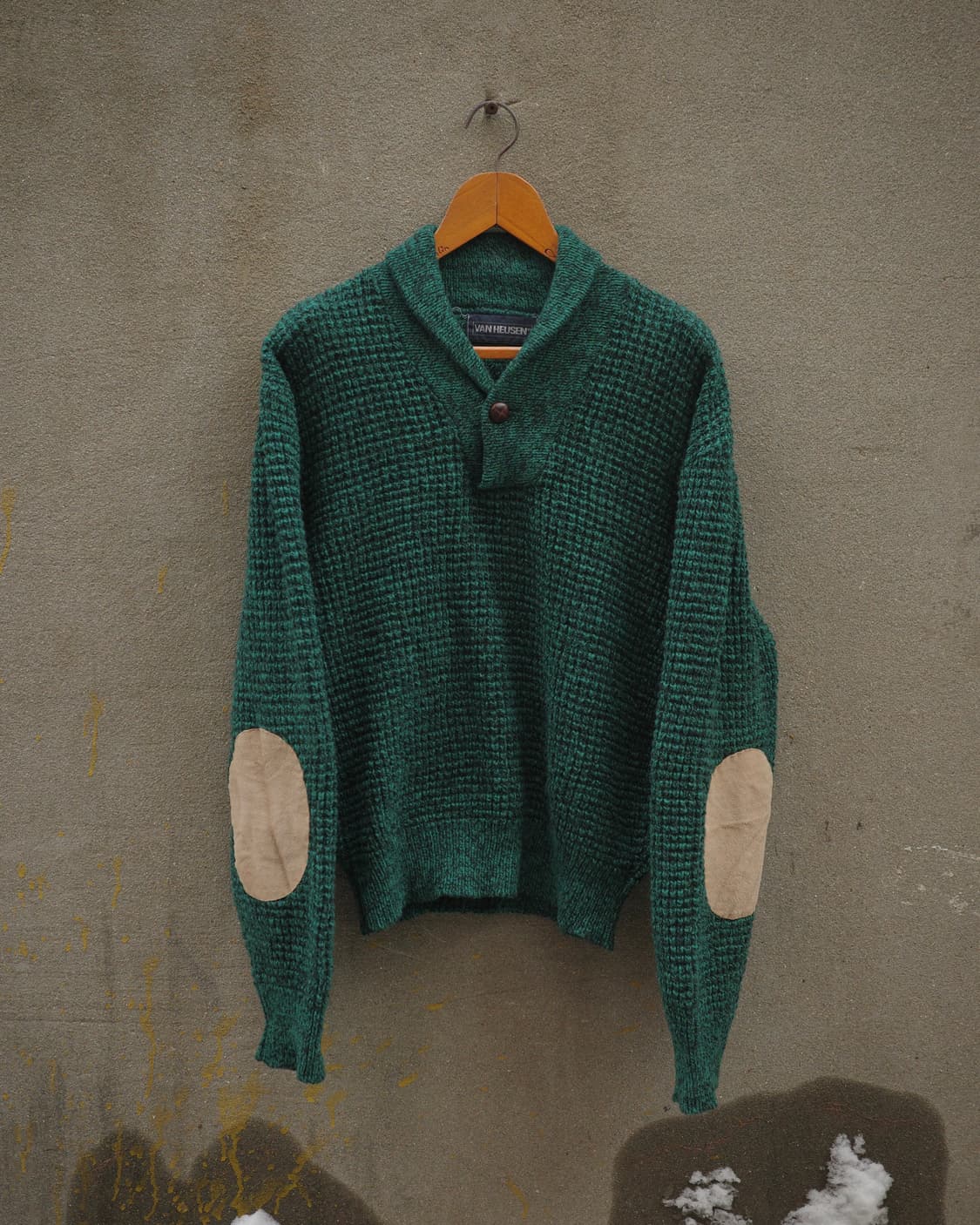 90‘s Van Heusen 엘보 레더패치 숄카라 니트 상품이미지1