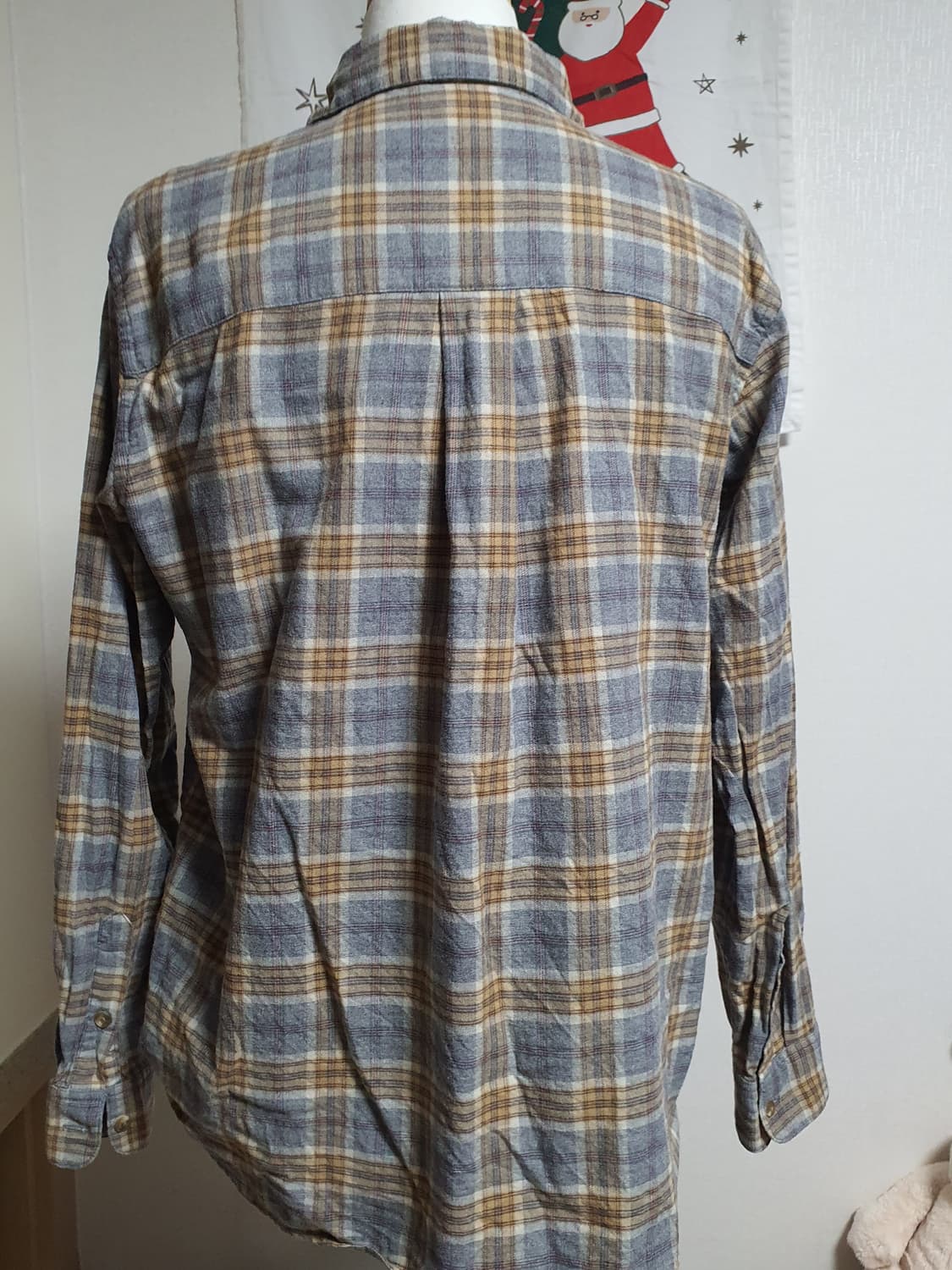 [빈티지] 유니클로 회색 하늘색 체크 남방 긴팔 셔츠 상품이미지4