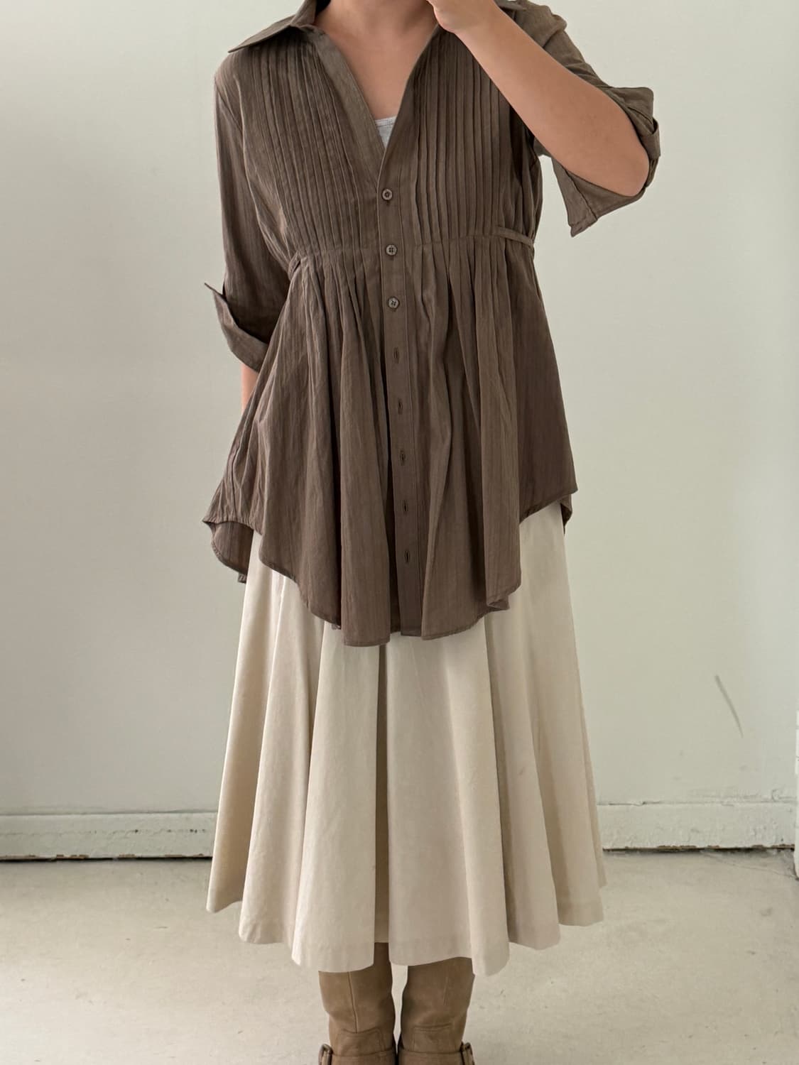 일본빈티지 모카브라운 플레어 셔츠 상품이미지2