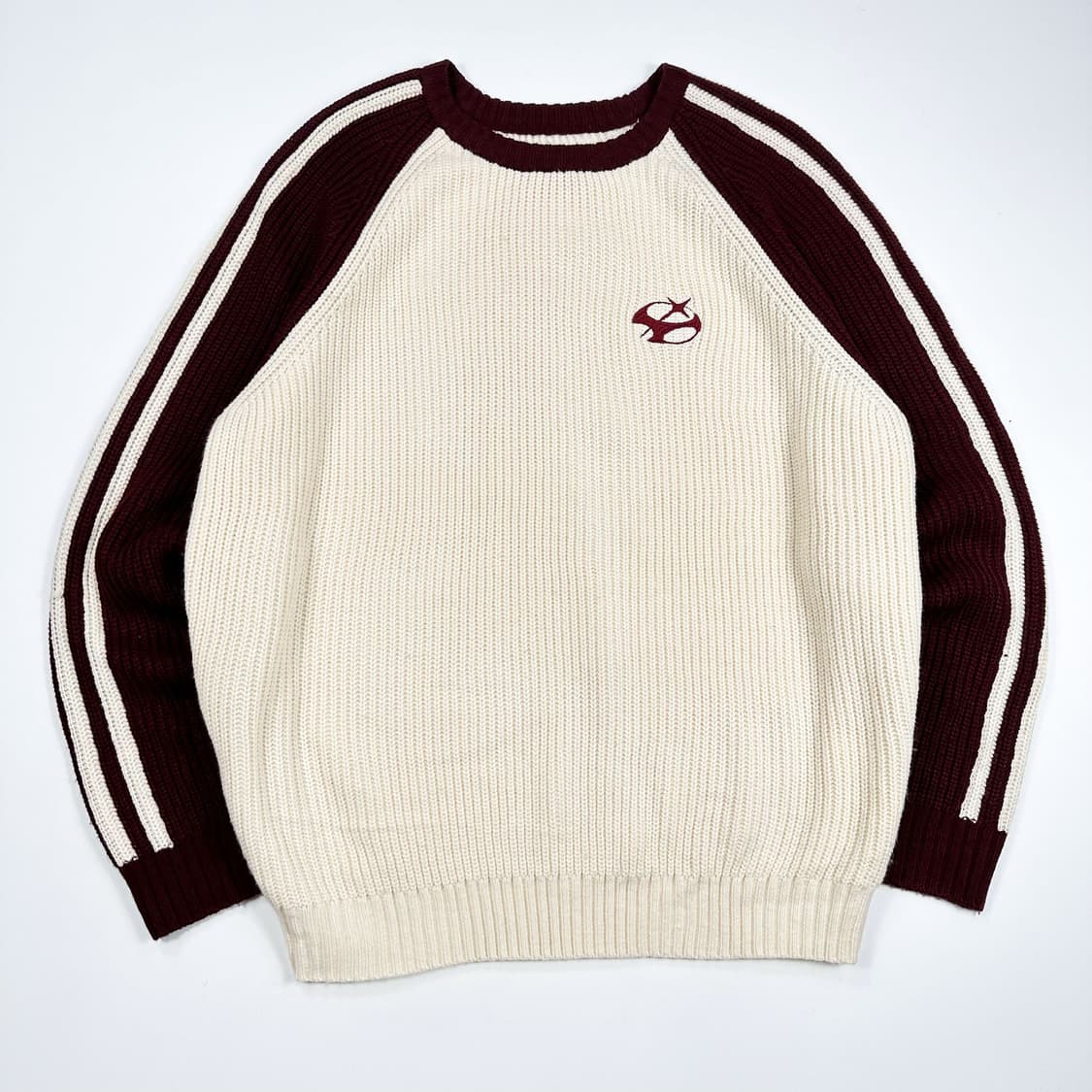 VTG 빈티지 아이보리 버건디 배색 니트 (실측 XL) 상품이미지2