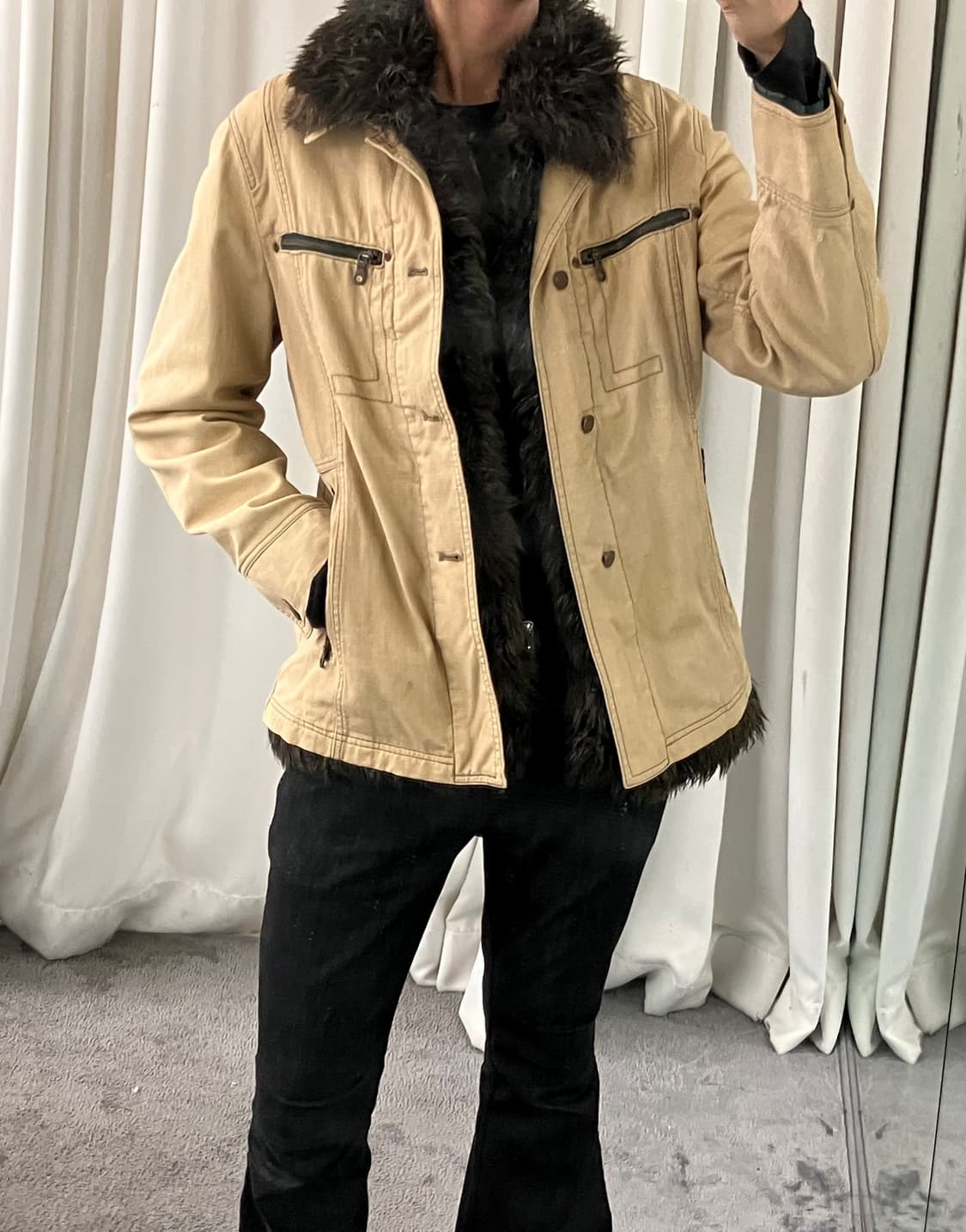 Monsieur Nicole 무슈 니콜 베이지 퍼 트리밍 자켓 48 상품이미지8