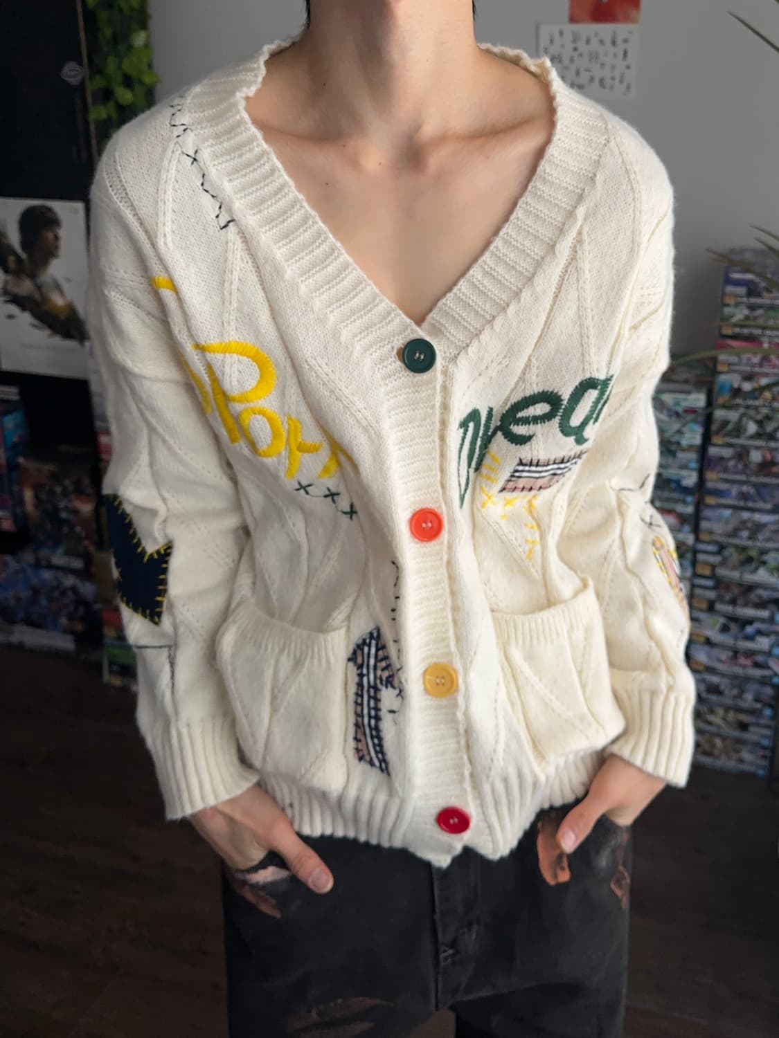 컬러 디테일드 패치워크 카디건 상품이미지1