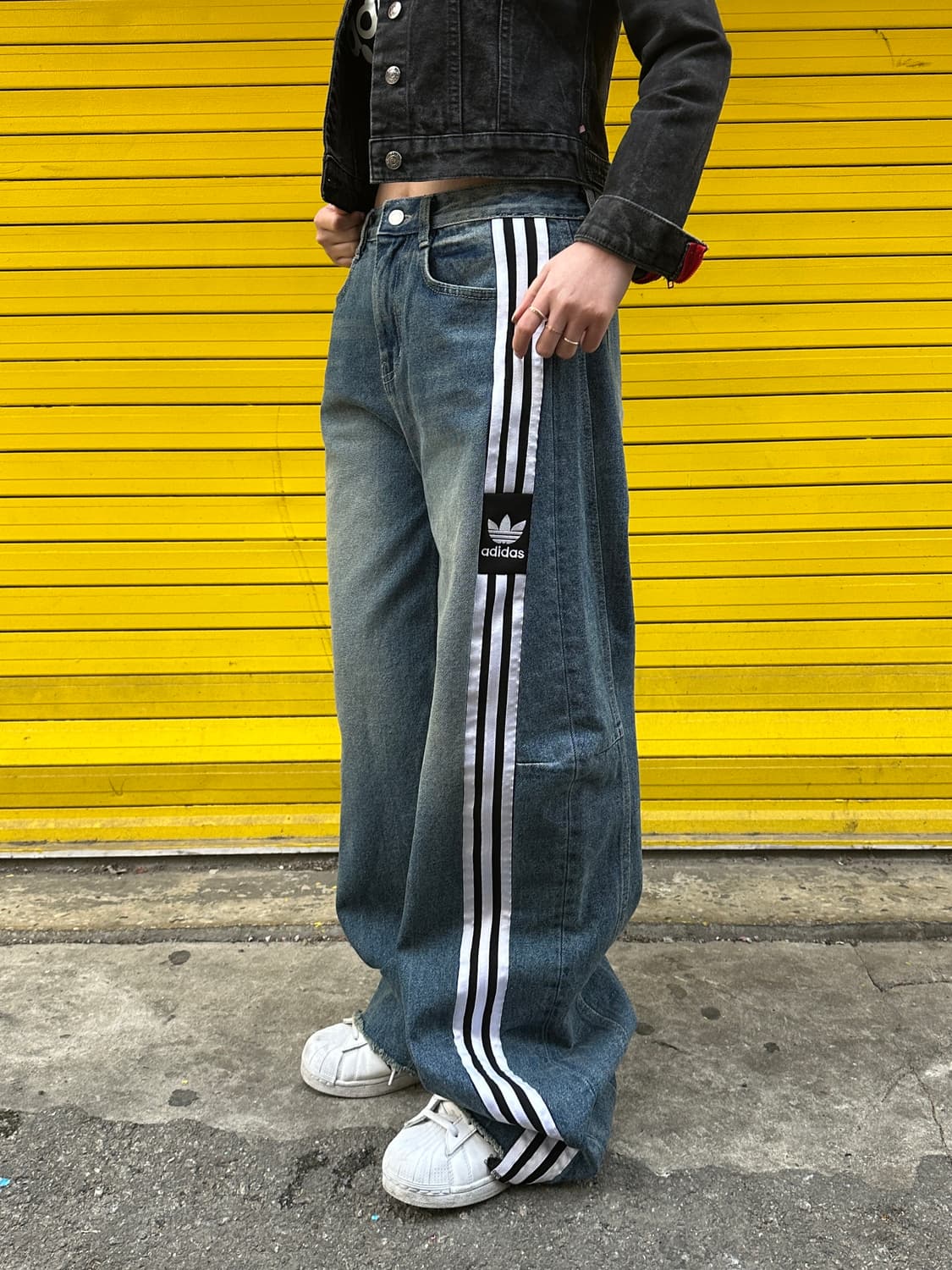 컷팅 삼선줄 커스텀 데님 팬츠 상품이미지3