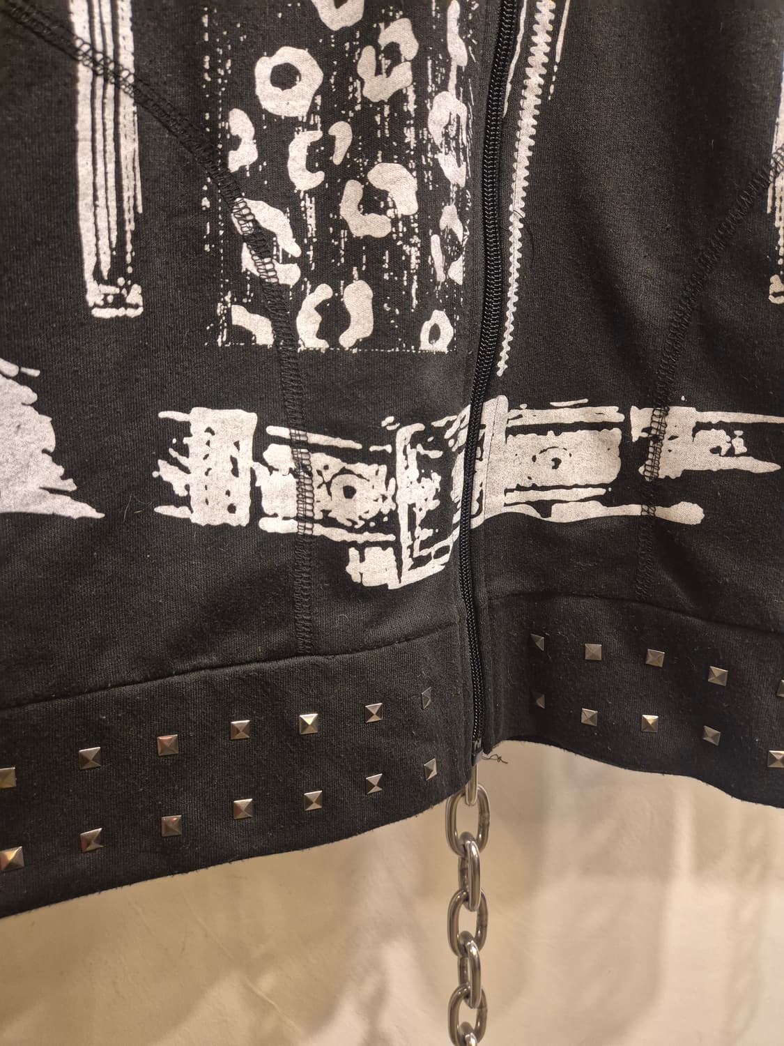 레드 레오파드 후드 스터드 블랙 후드 집업 펑크 갸루 상품이미지4