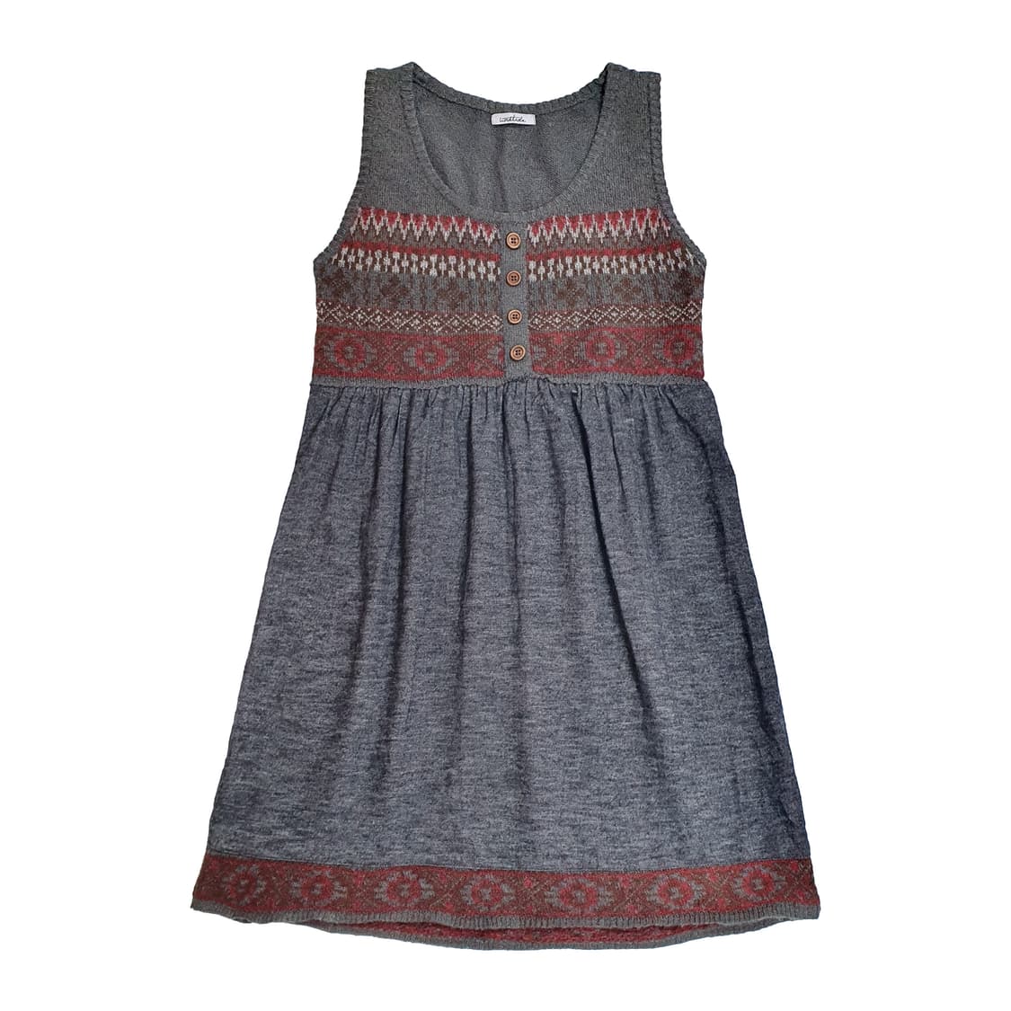 나무 단추 니트 슬리브리스 레이어드 미디 원피스 상품이미지2