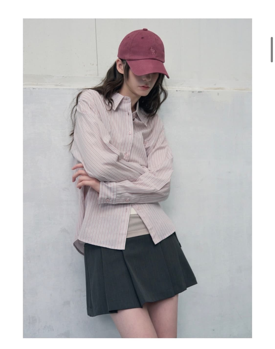 (새상품)(S) 레더리 스몰 로고 스트라이프 코튼 셔츠 [PINK] 상품이미지4