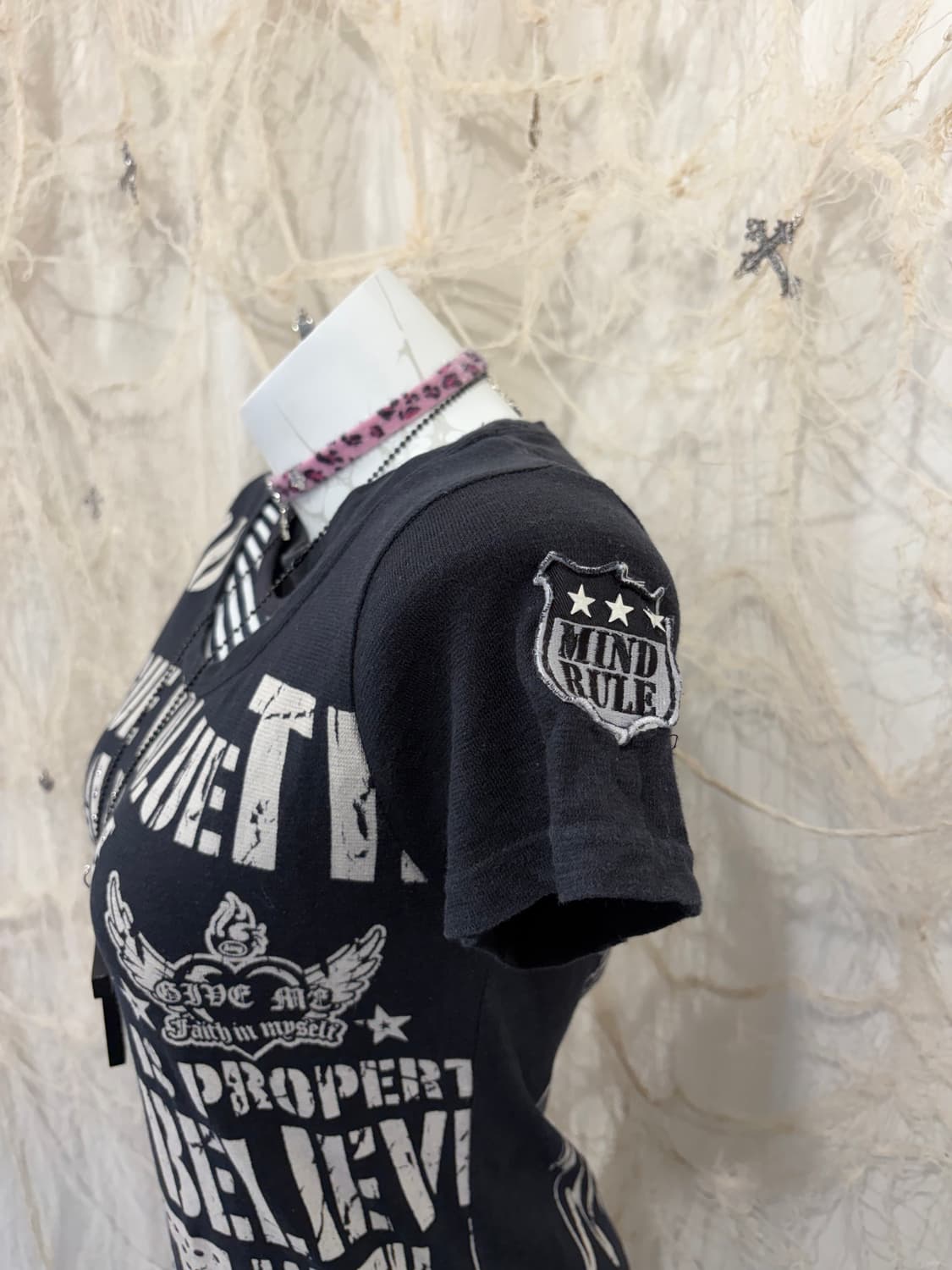 Y2K lettering Layered back angel T-shirt 상품이미지6