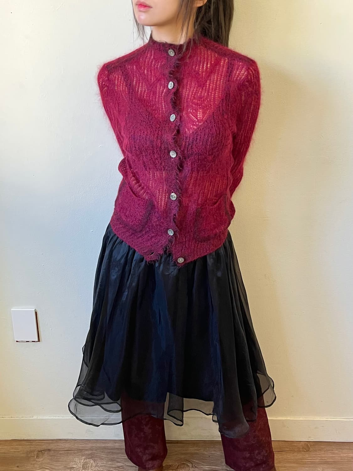 BLANCE 로즈 시스루 가디건 상품이미지4