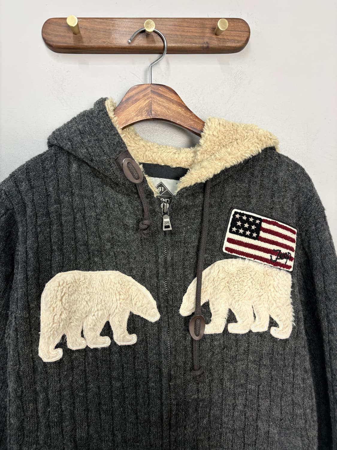 지프 곰패치 성조기 니트 후드집업 A3636 상품이미지3