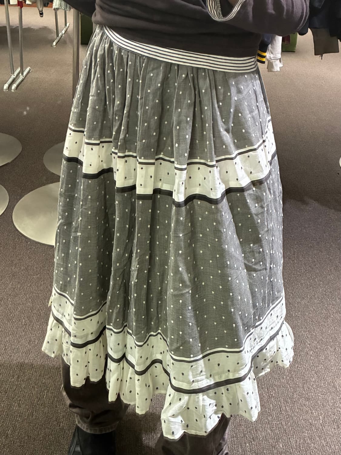 L)Japanese vintage 도트 패턴 프릴 디테일 롱스커트 상품이미지2
