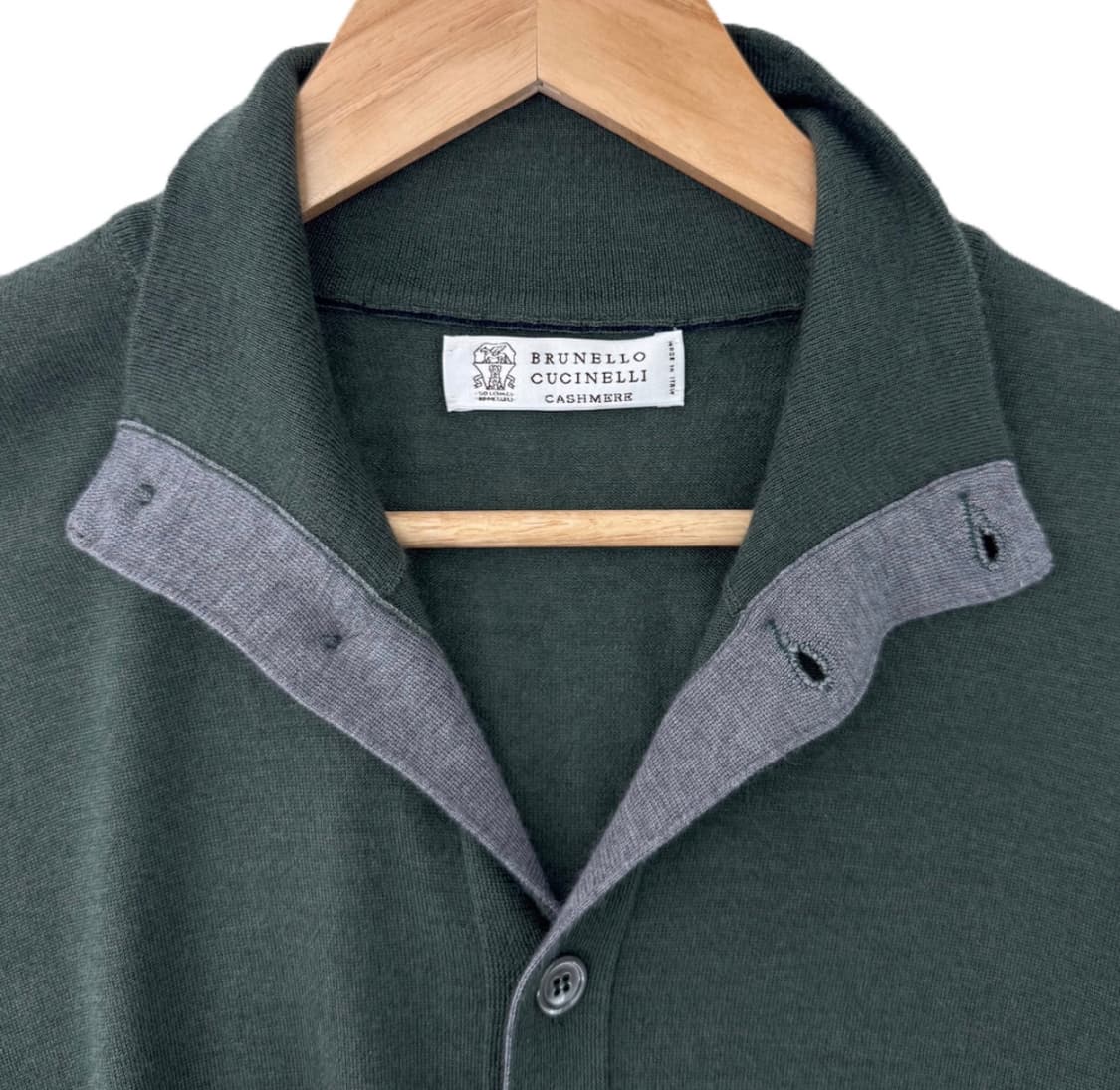 [56] 브루넬로 쿠치넬리 남성 실크 캐시미어 컨버터블 니트 가디건 카키 상품이미지8