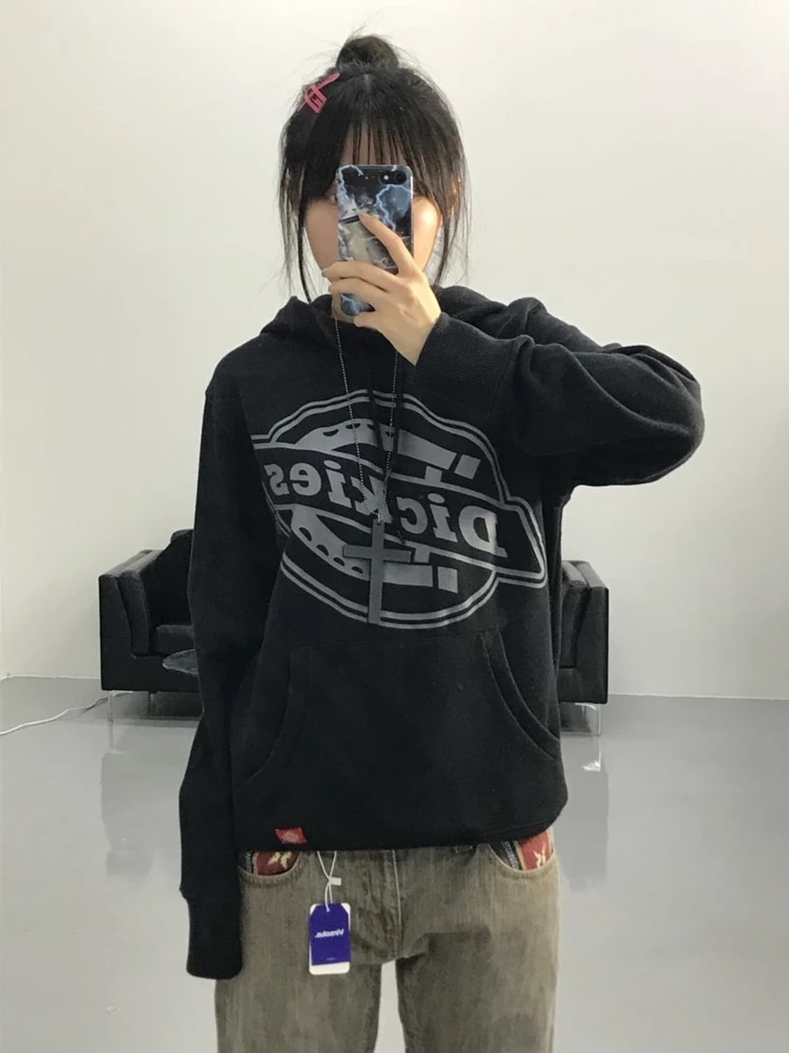 디키즈 프린팅 블랙 후드 상품이미지1