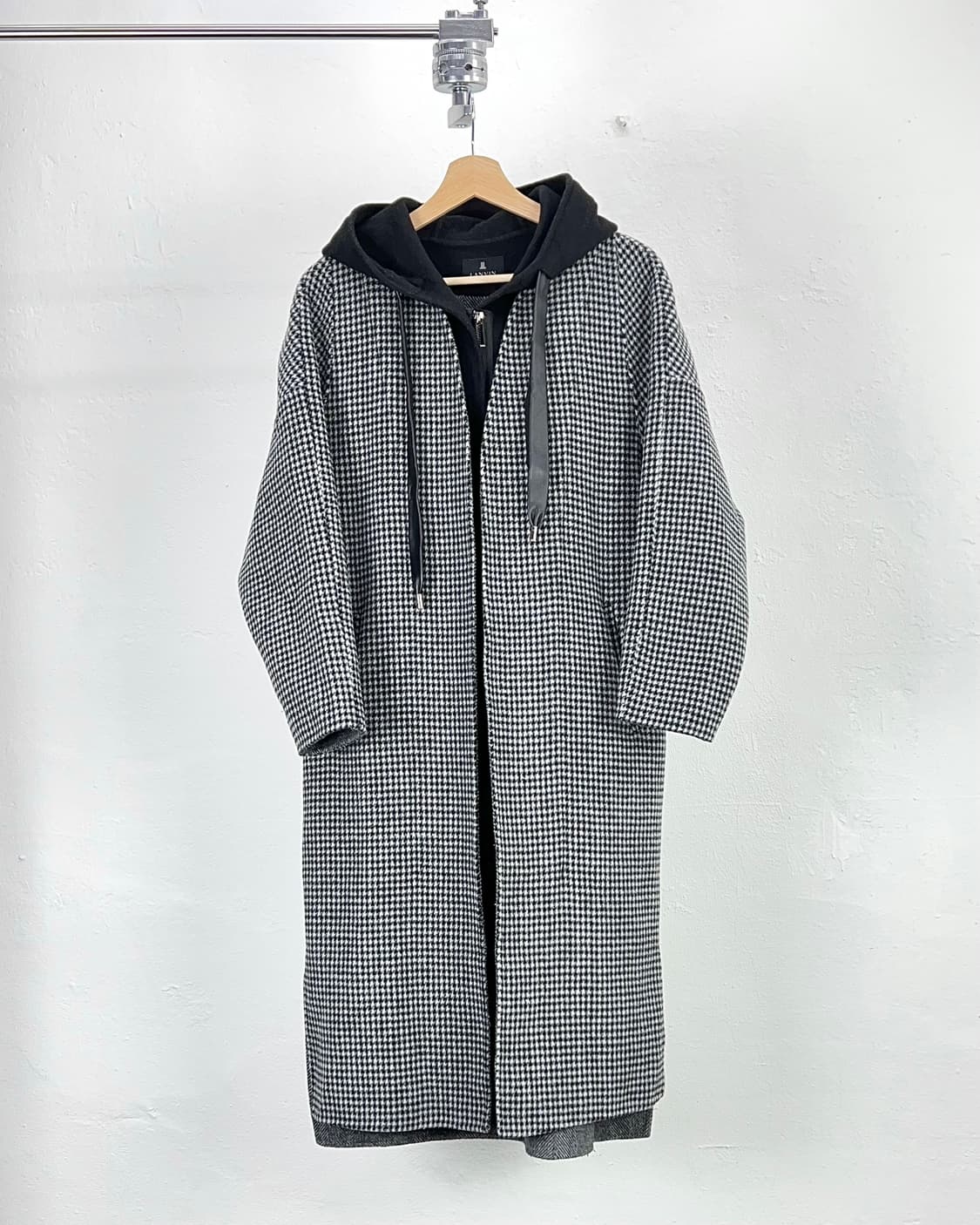 랑방 컬렉션 하운드 투스 체크 롱 로브 후디 코트 자켓 상품이미지1