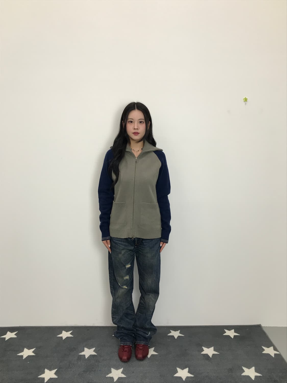 00's Adidas Knit Zip Jacket Beige Navy 상품이미지1