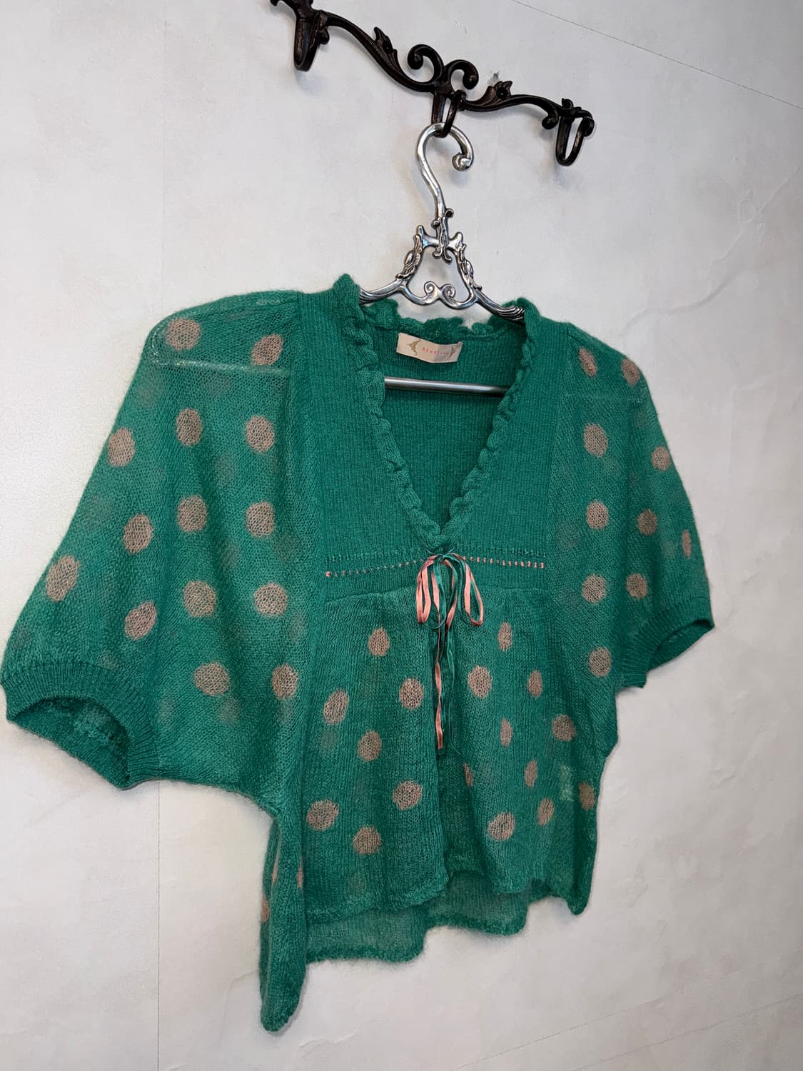 Reneevon mint pink mohair dot half 가디건 상품이미지2