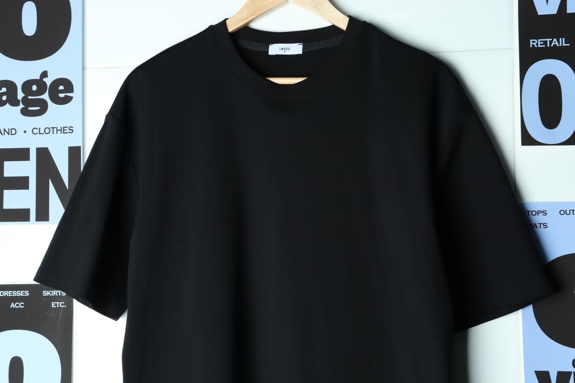 (XL-2XL) 엘무드 반팔 티셔츠 무지 박시 블랙-7AFE 상품이미지3