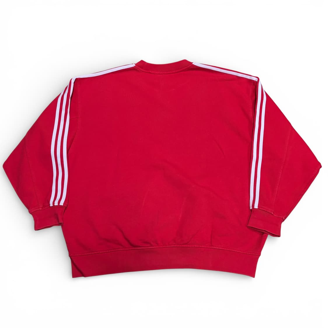 L 아디다스 레드 삼선 오버핏 크루넥 맨투맨 상품이미지3