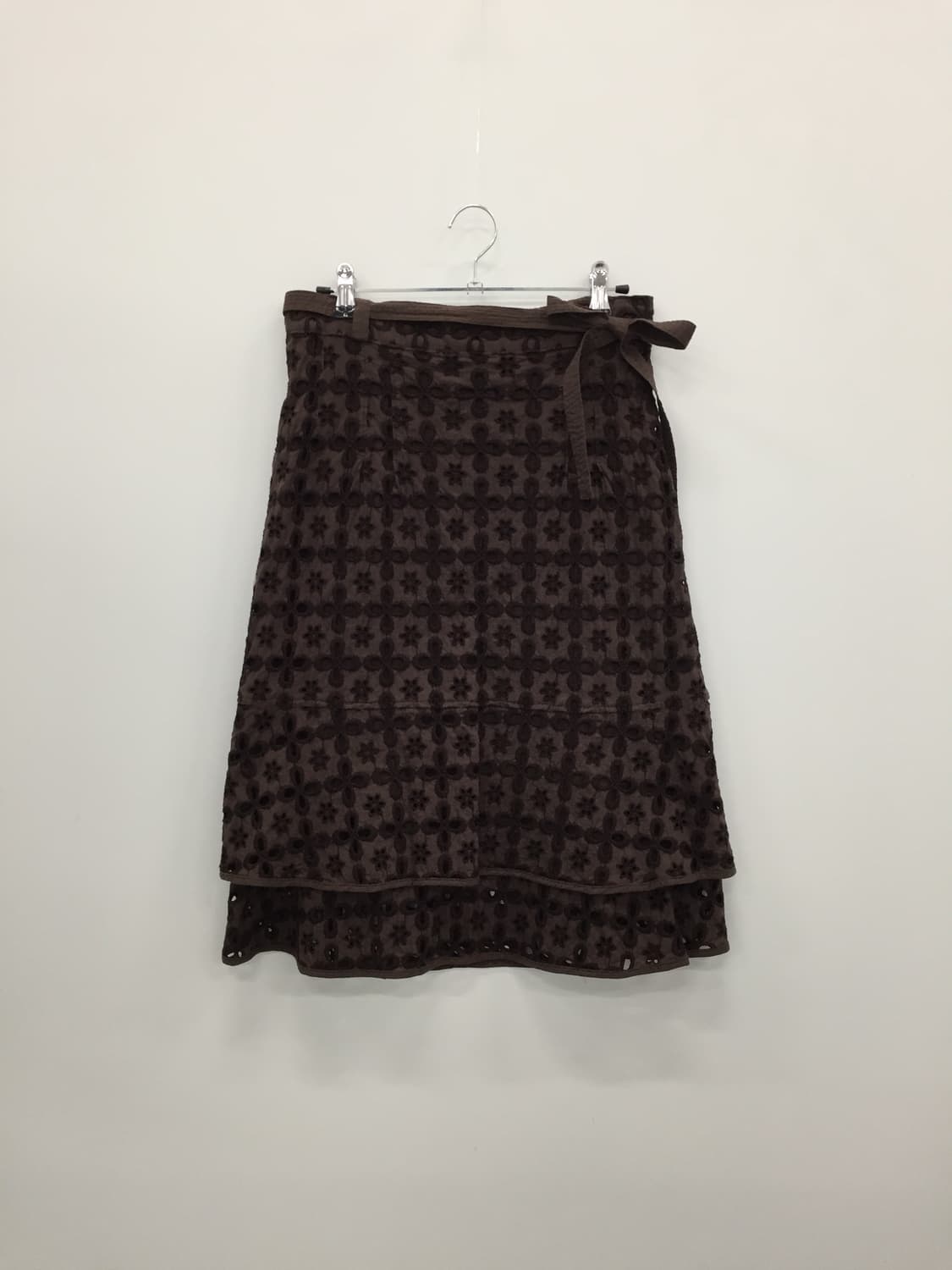 Jpn Brown Floral Punching Tiered Skirt 상품이미지4