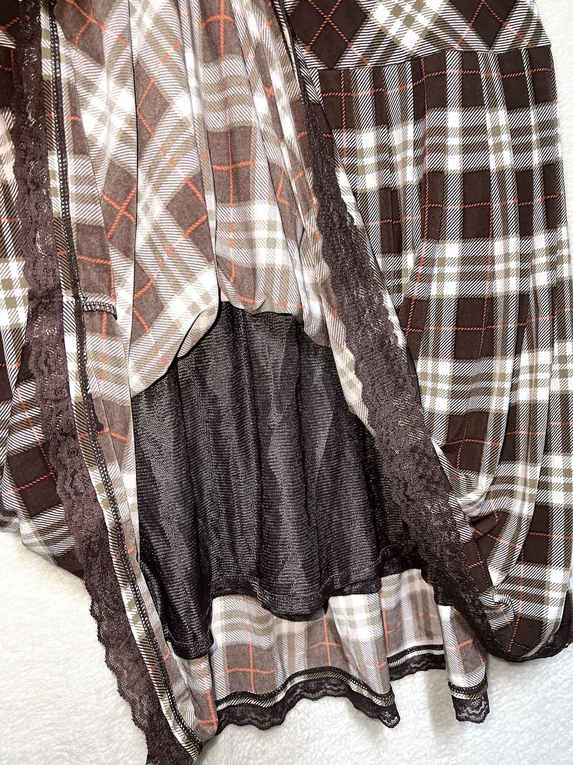 라떼갸루 엑팜깔 브라운 레이스 체크 플리츠스커트 치마 로맨틱 핀터 모리 상품이미지8