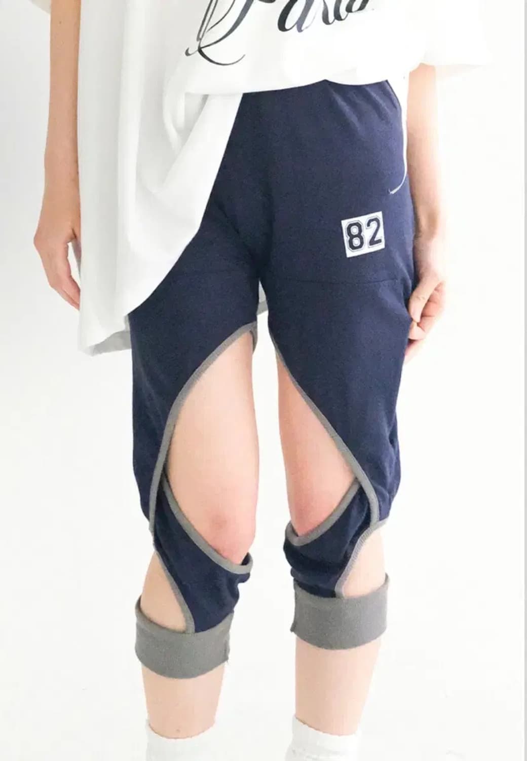 샵페어리 코튼 메쉬 크로스업 레깅스 네이비 상품이미지1