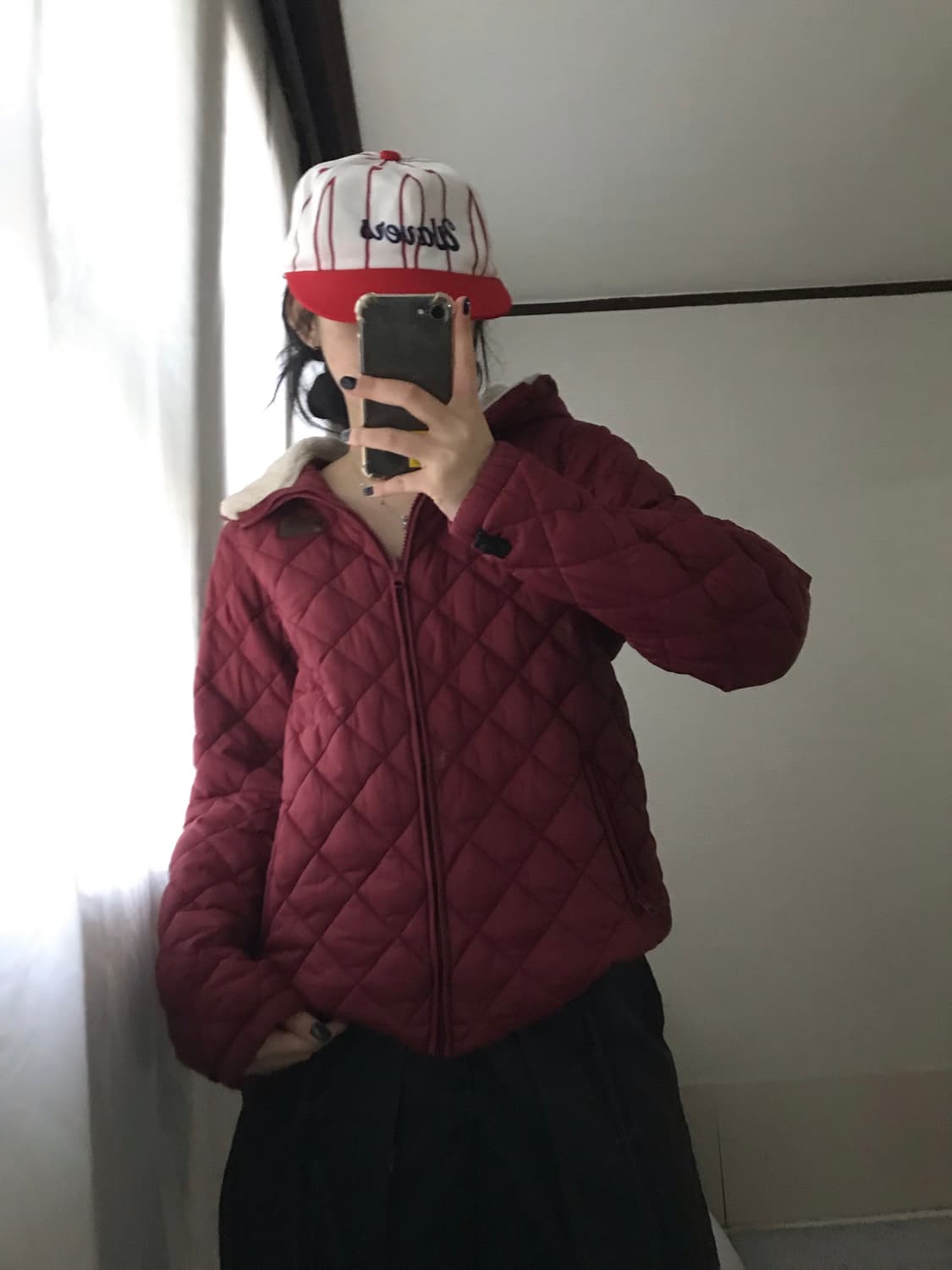 노페 레드 후드패딩 상품이미지1