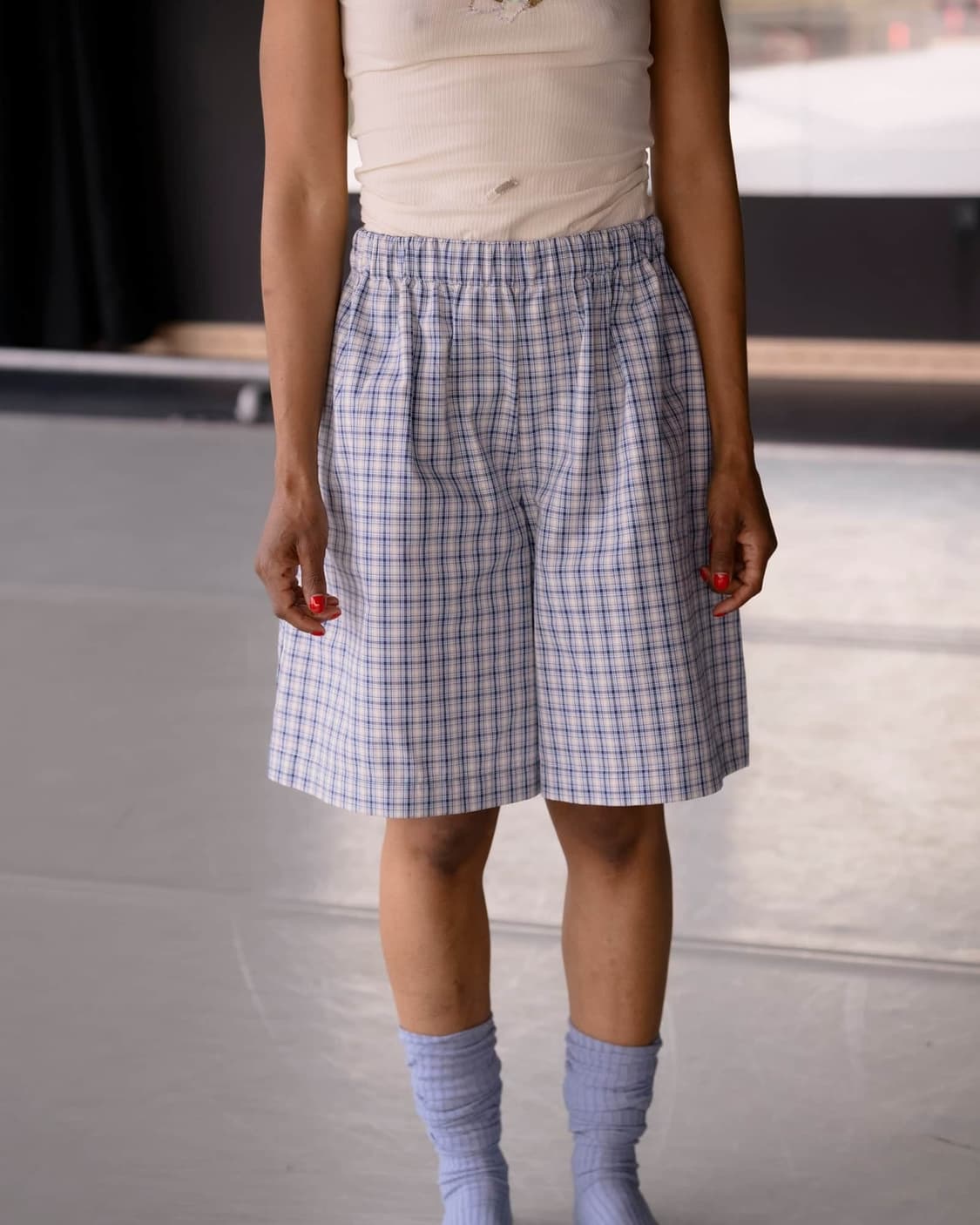 (S,M) 베이스레인지 Claude 체크 쇼츠 /블루 상품이미지1