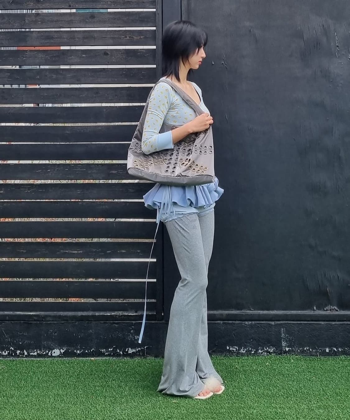 워시드 로즈 블루머 스커트팬츠 차콜 상품이미지5