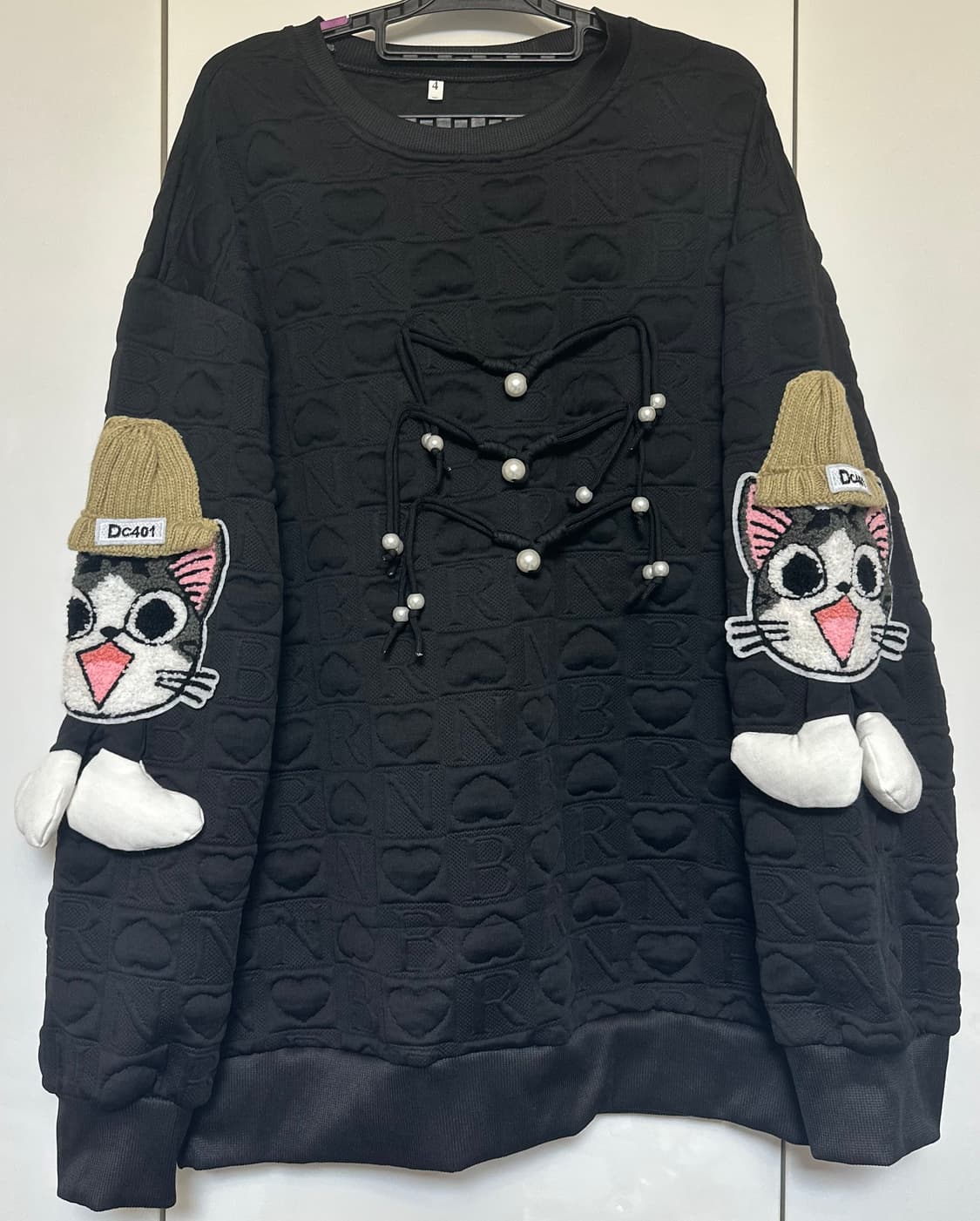 고양이 캐릭터 엠보싱 맨투맨 원피스 상품이미지1