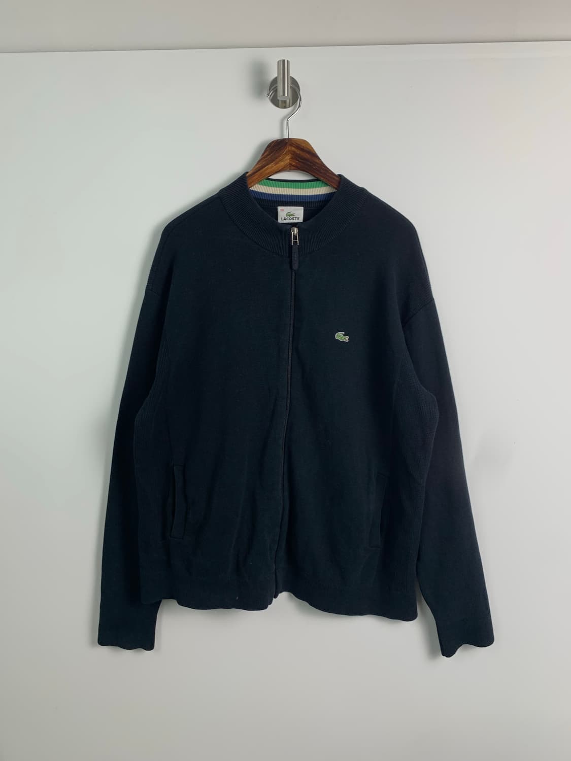 라코스테 자수로고 블랙 니트집업 상품이미지2