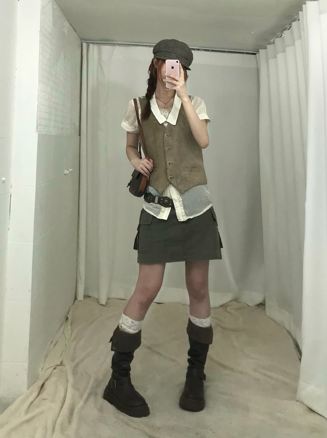 🥠 빈티지 카키 브라운 러블리 웨스턴 코디 세트 상품이미지1