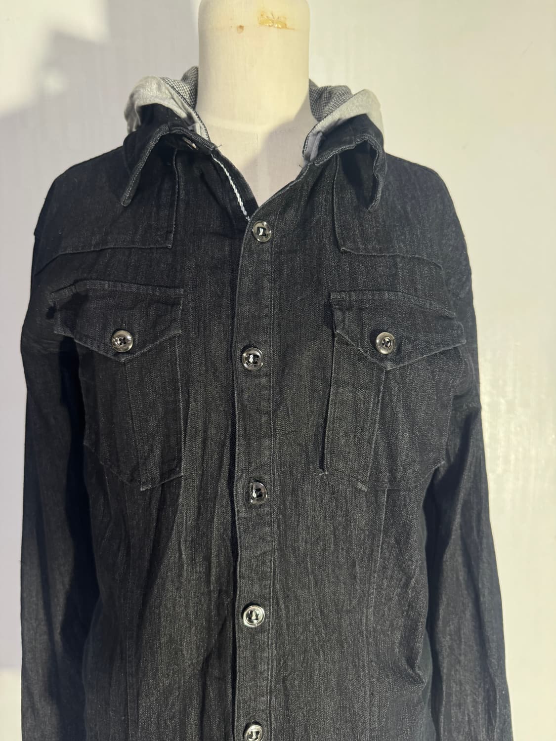 시멘틱 디자인 후드 데님 셔츠 자켓 상품이미지5