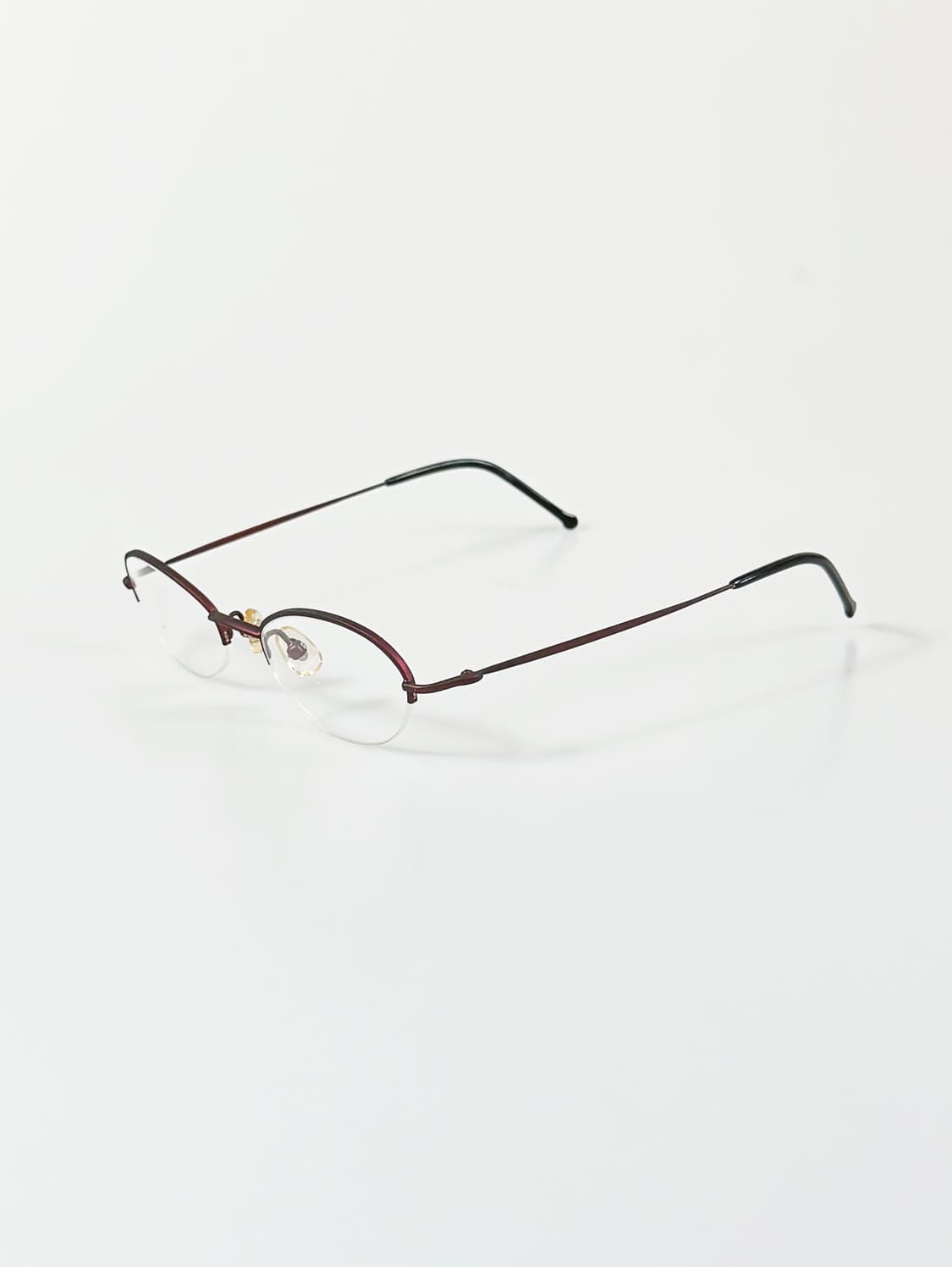 버건디 메탈 오벌 반무테 프레임 빈티지 안경 상품이미지3