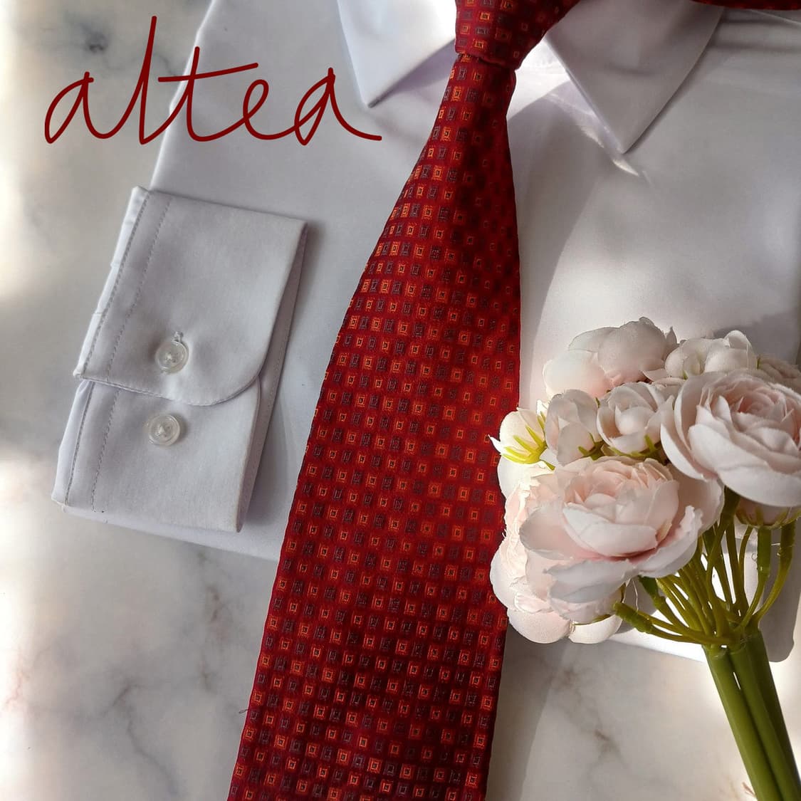 알테아 실크 레드 미세 기하 패턴 넥타이 9.4cm A+등급 A18953 상품이미지1