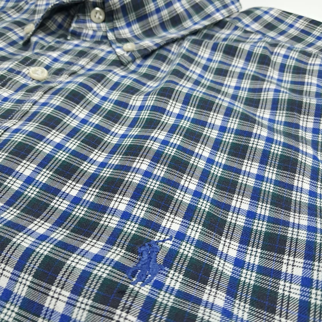 Co544 XL 폴로 랄프로렌 그린블루 스몰타탄 체크 반팔 셔츠 남방 상품이미지4