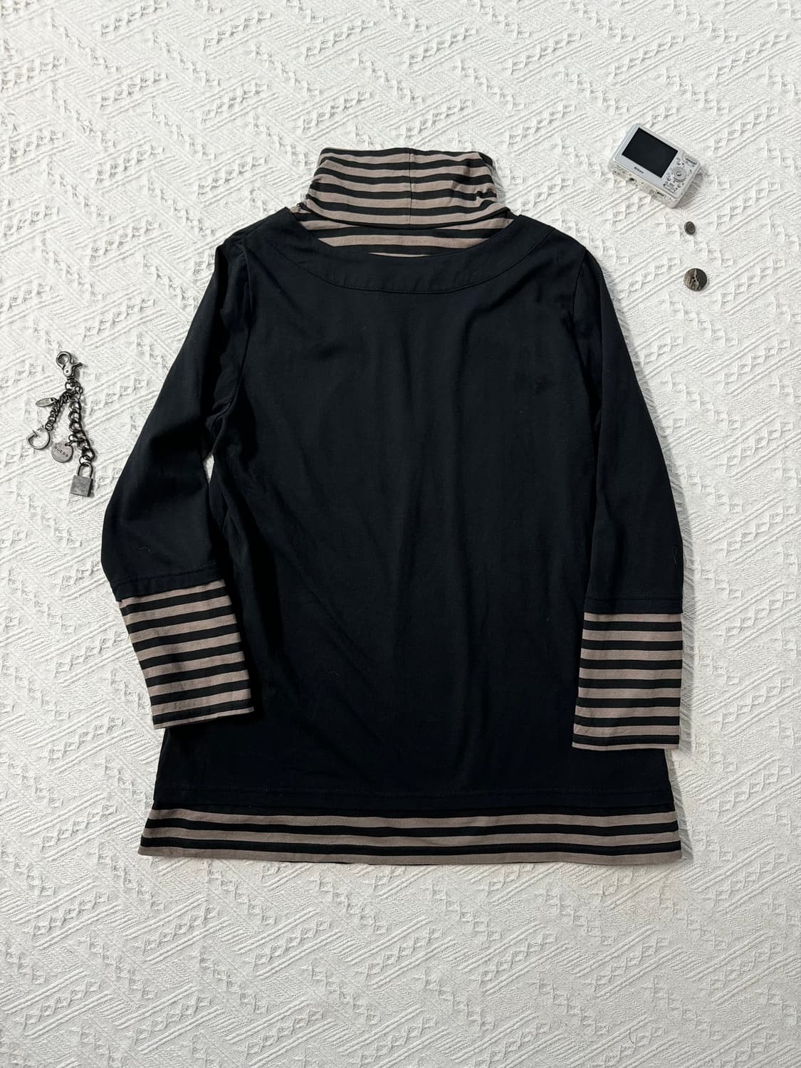 셔링 넥 레이어드 버튼 도트 패턴 스커트 2pcs SET 상품이미지7