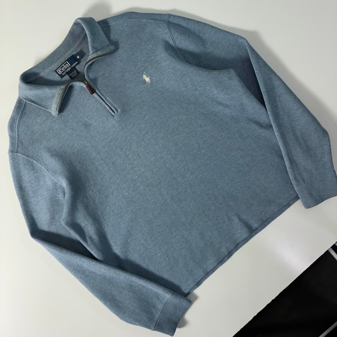 Polo 폴로 랄프로렌 파스텔블루 화이트 포니 쿼터집업 니트 상품이미지2