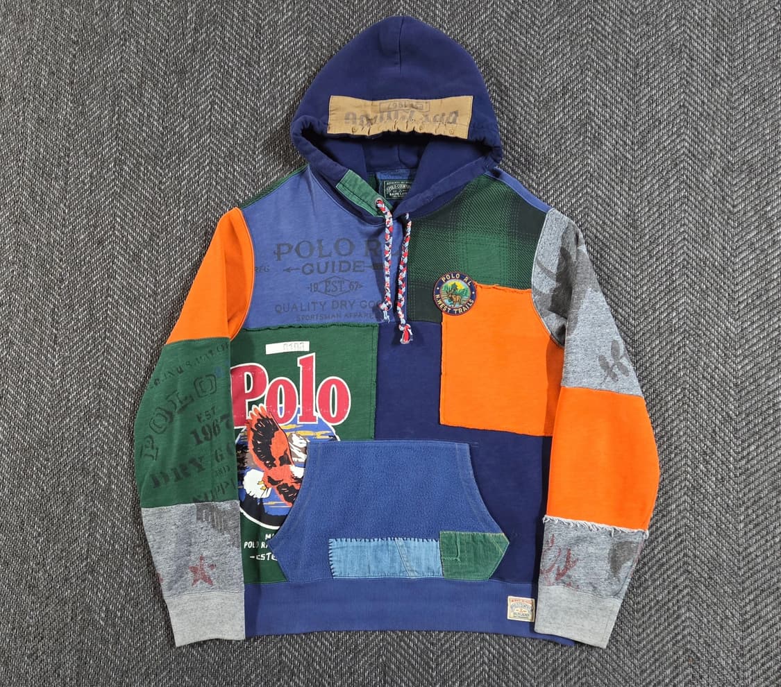 신형 QR 폴로 컨트리 패치워크 그래픽 후드 스웻셔츠 상품이미지1