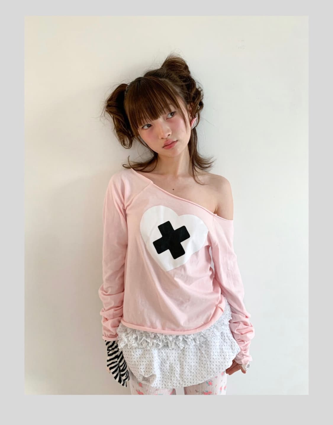 샵페어리 크로스 하트 컷오프 티셔츠 (핑크) 상품이미지2