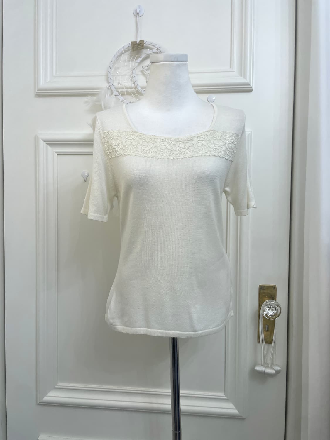ivory lace point square-neck half knit t 상품이미지1